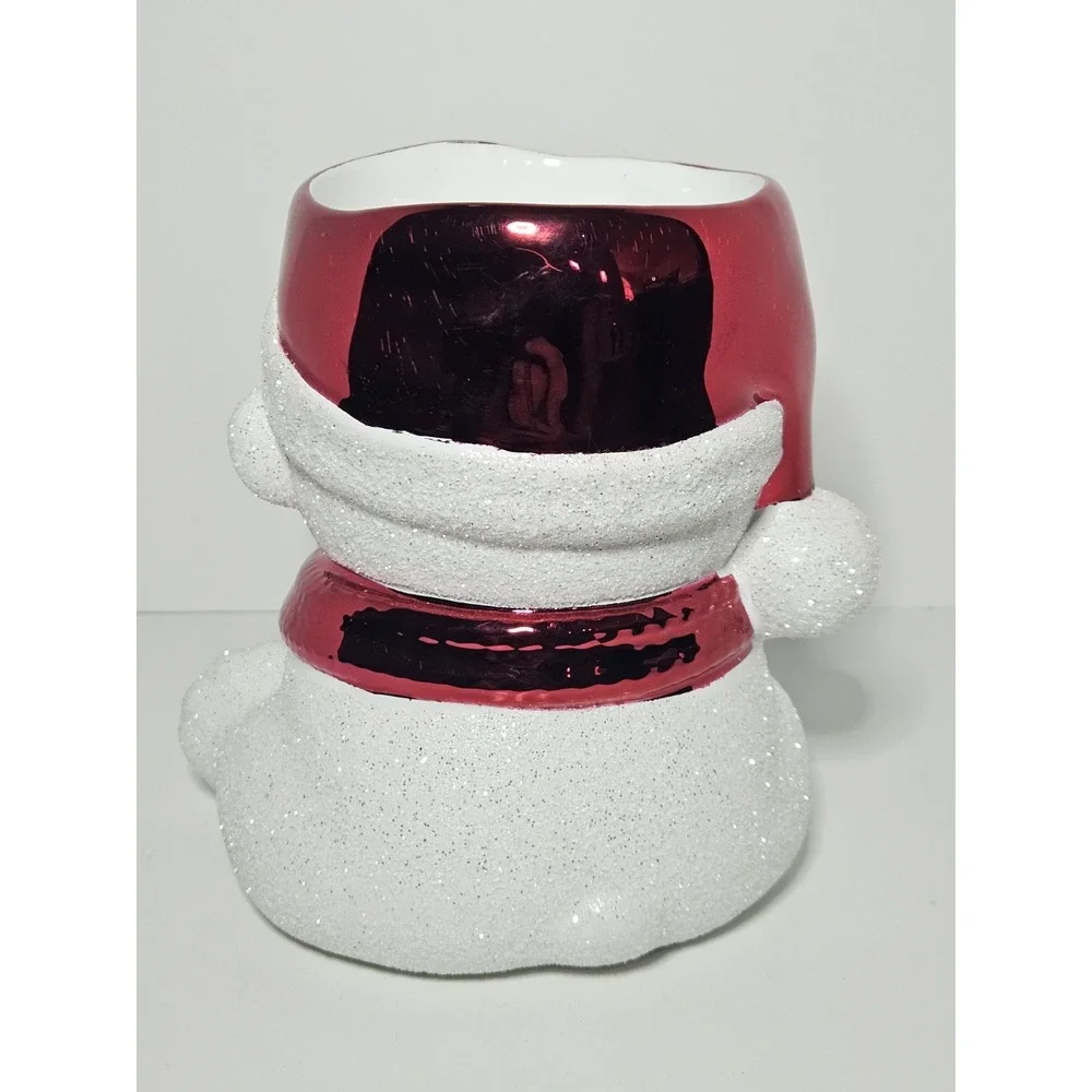 Bath & Body Works Glitter Polar Bear Santa Red Hat Scarf 3-Wick Candle Holder